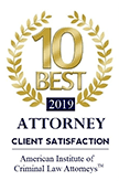 American Institute of Criminal Law Attorneys Top 10, Customer Satisfaction 2019 (logo attached)